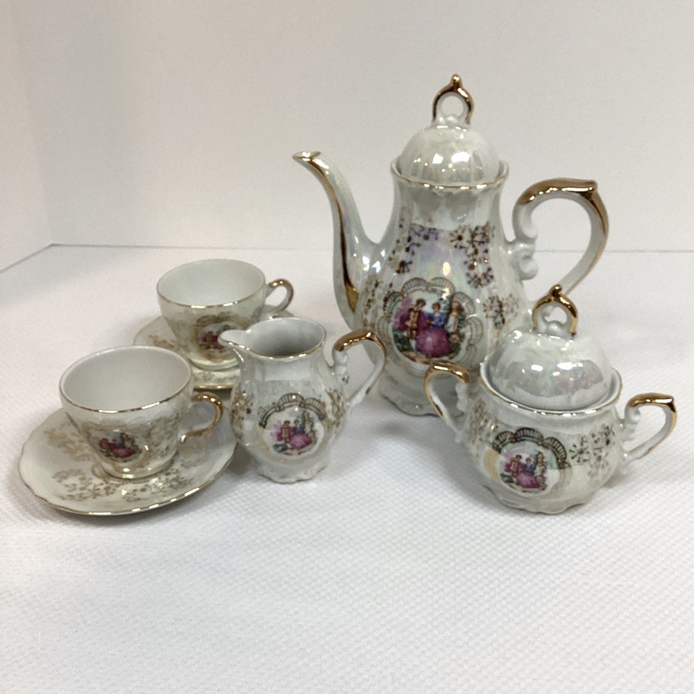 VTG Fragonard Courting Couples Porcelain Coffee& Tea Set Hand Painted Japan